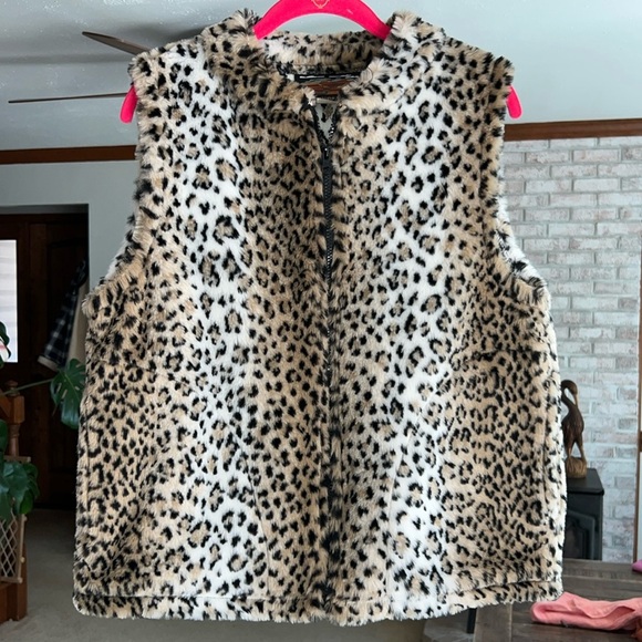 Vintage Cobblestone Canyon Faux Fur Leopard Cheetah Print Vest Size M - Picture 1 of 9